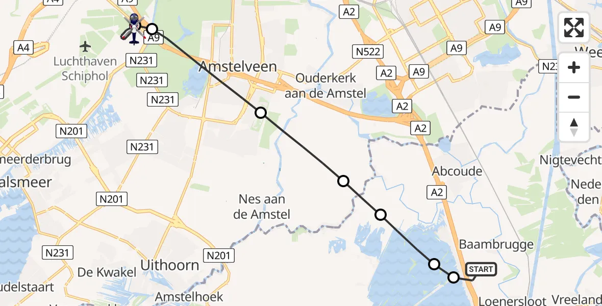 Vluchtroute Politiehelikopter Baambrugge - Amsterdam Vliegveld Schiphol, 03 juli 2026, 23:37