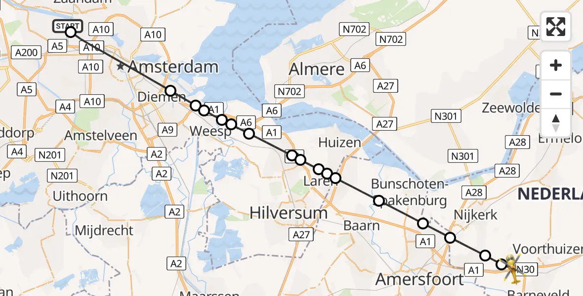 Vluchtroute Traumahelikopter Amsterdam Heliport - Terschuur, 04 juli 2026, 04:07