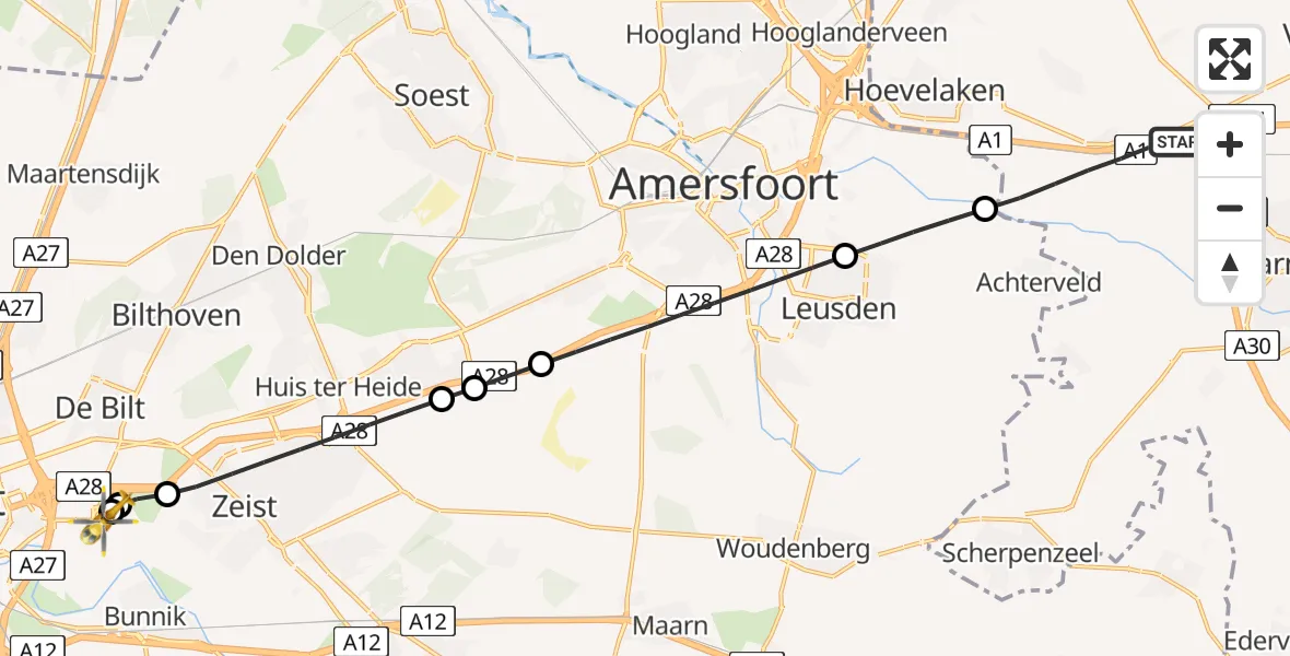 Vluchtroute Traumahelikopter Terschuur - Universitair Medisch Centrum Utrecht, 04 juli 2026, 04:34