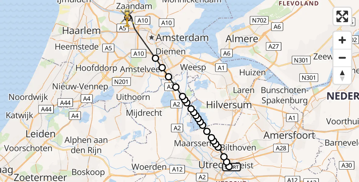 Vluchtroute Traumahelikopter Universitair Medisch Centrum Utrecht - Amsterdam Heliport, 04 juli 2026, 04:58