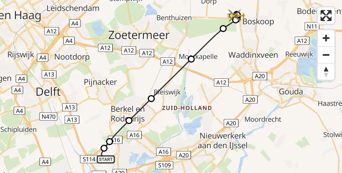 Vluchtroute Traumahelikopter Rotterdam The Hague Airport - Hazerswoude-Dorp, 04 juli 2026, 06:24