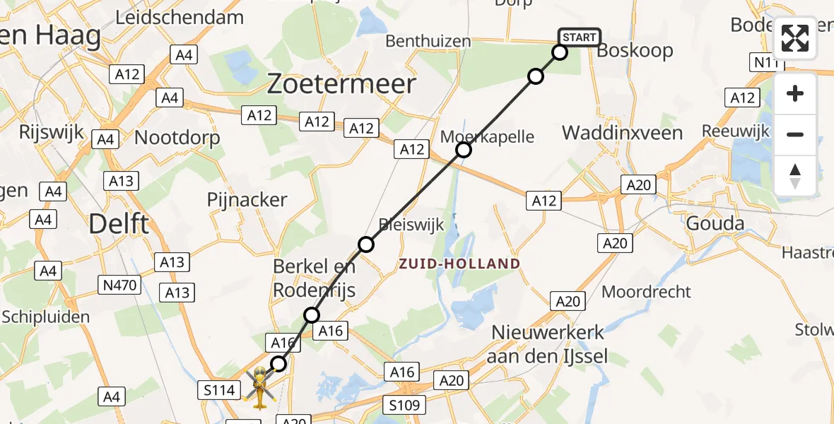 Vluchtroute Traumahelikopter Hazerswoude-Dorp - Rotterdam The Hague Airport, 04 juli 2026, 07:04