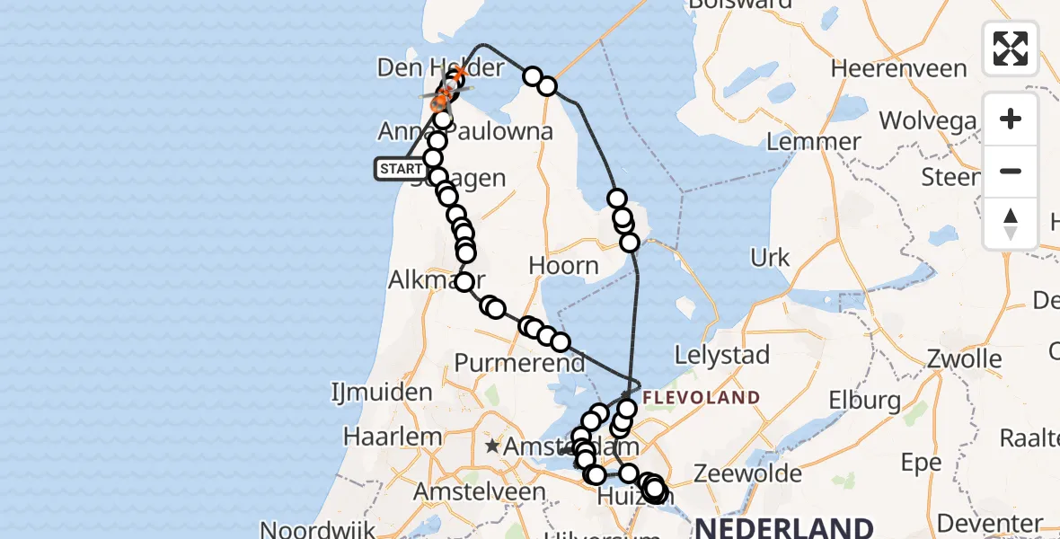 Vluchtroute Kustwachthelikopter Noordzee - Militair vliegveld De Kooy / Den Helder Airport, 04 juli 2026, 08:21