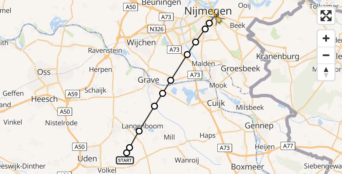 Vluchtroute Traumahelikopter Vliegbasis Volkel - Nijmegen, 04 juli 2026, 08:28