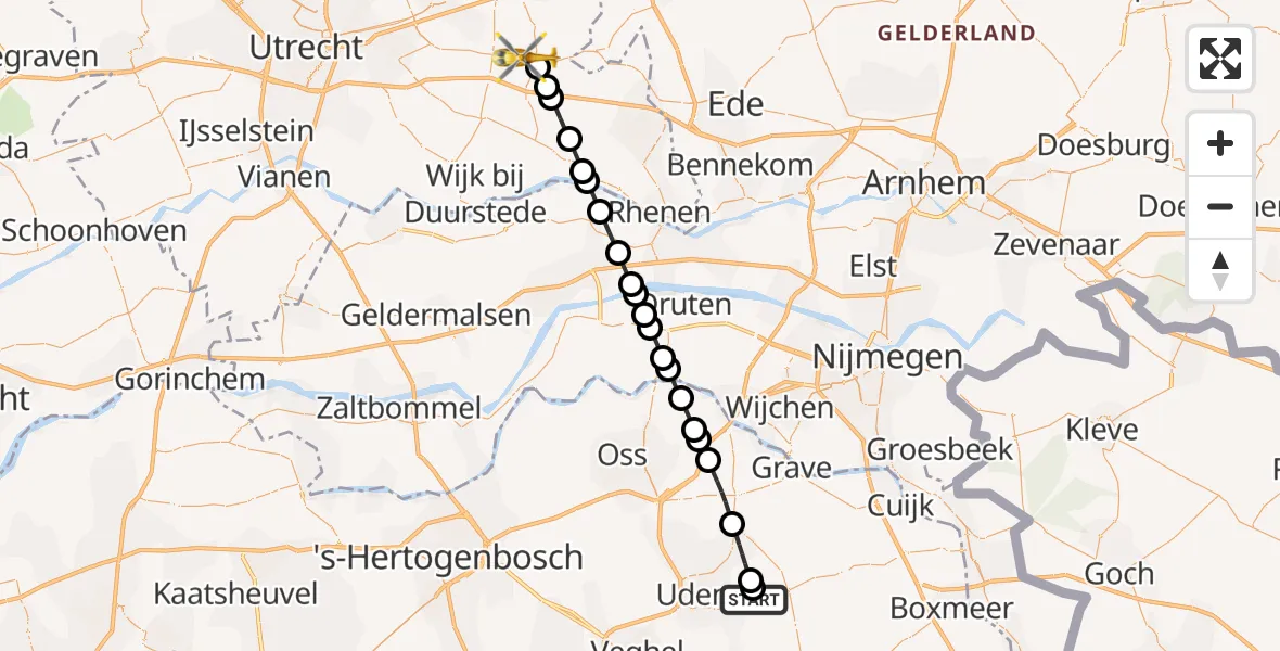 Vluchtroute Traumahelikopter Vliegbasis Volkel - Woudenberg, 04 juli 2026, 09:17