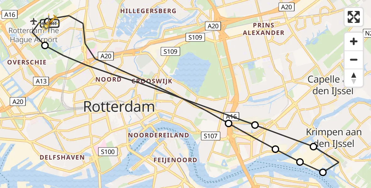 Vluchtroute Traumahelikopter Rotterdam The Hague Airport - Rotterdam The Hague Airport, 04 juli 2026, 09:21