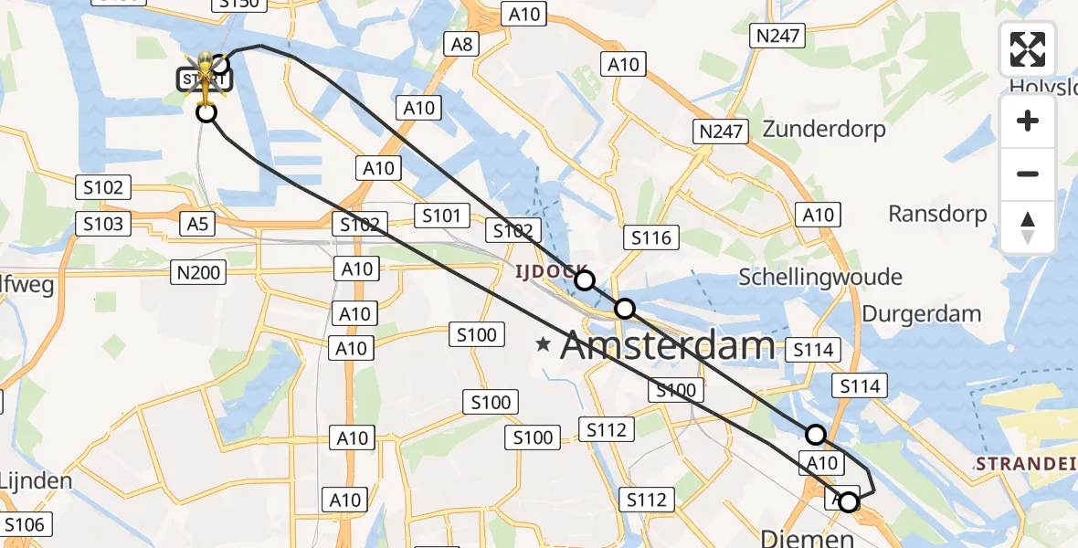 Vluchtroute Traumahelikopter Amsterdam Heliport - Amsterdam Heliport, 04 juli 2026, 09:34