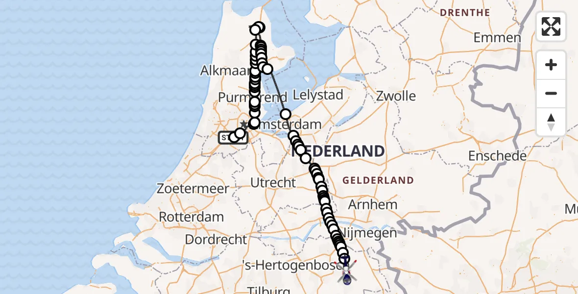 Vluchtroute Politiehelikopter Amsterdam Vliegveld Schiphol - Volkel, 04 juli 2026, 09:45