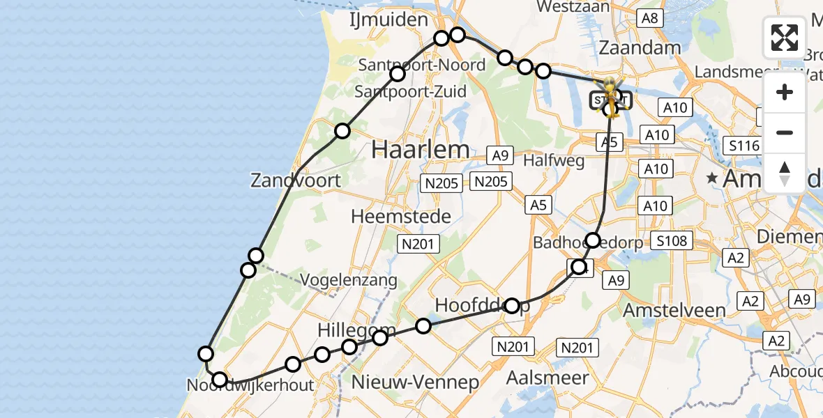 Vluchtroute Traumahelikopter Amsterdam Heliport - Amsterdam Heliport, 04 juli 2026, 09:46