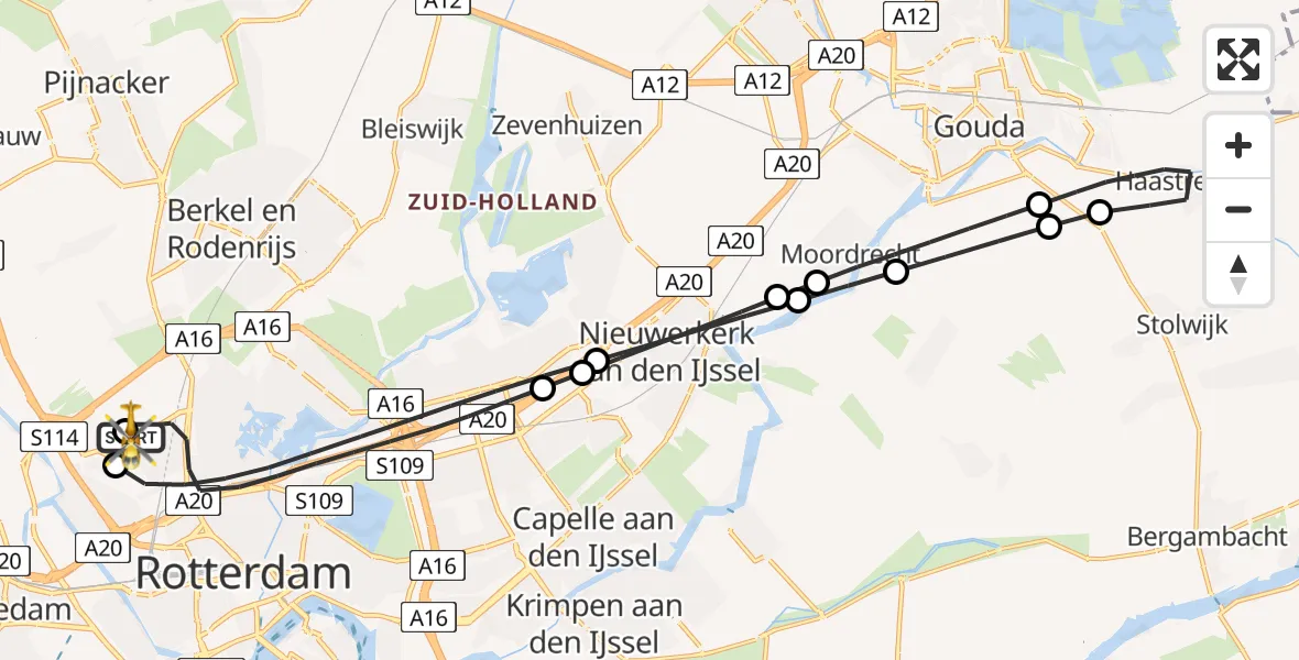 Vluchtroute Traumahelikopter Rotterdam The Hague Airport - Rotterdam The Hague Airport, 04 juli 2026, 09:58