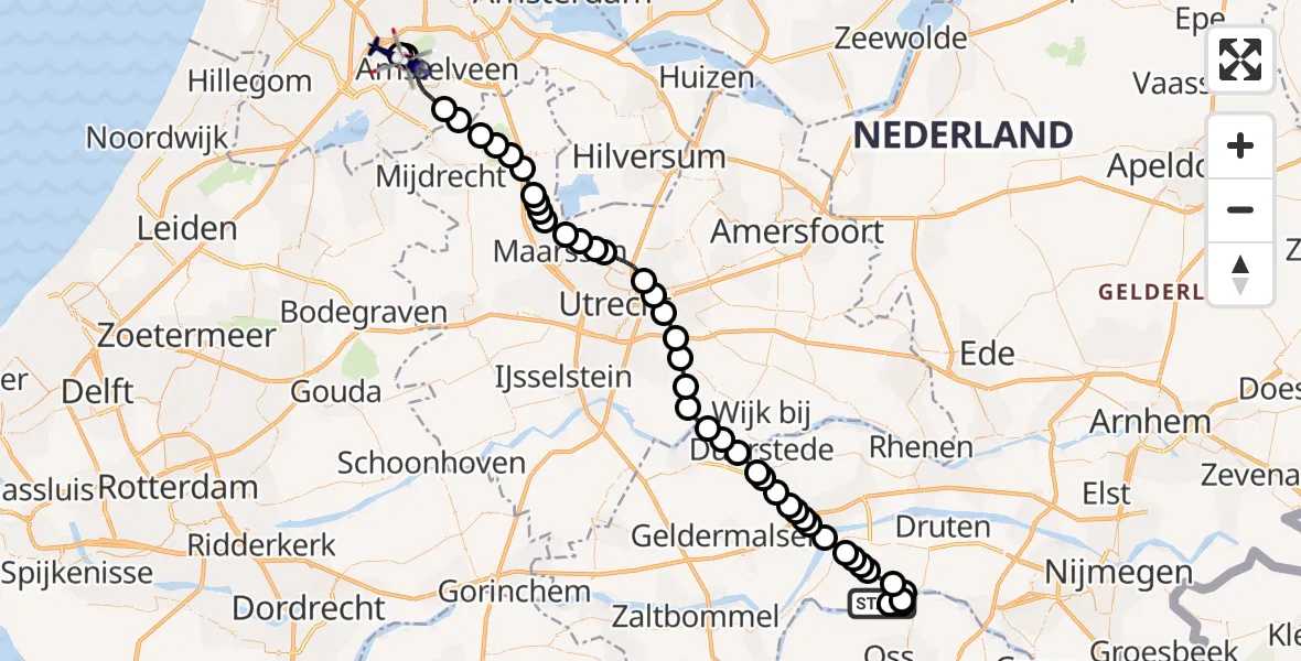 Vluchtroute Politiehelikopter Maasbommel - Amsterdam Vliegveld Schiphol, 04 juli 2026, 11:06