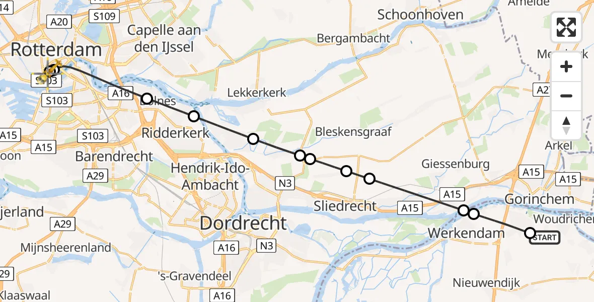 Vluchtroute Traumahelikopter Woudrichem - Leids Universitair Medisch Centrum (LUMC), 04 juli 2026, 11:42