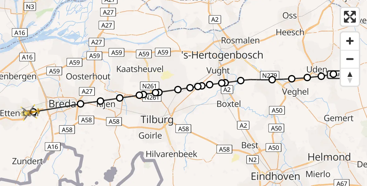 Vluchtroute Traumahelikopter Vliegbasis Volkel - Etten-Leur, 04 juli 2026, 13:13