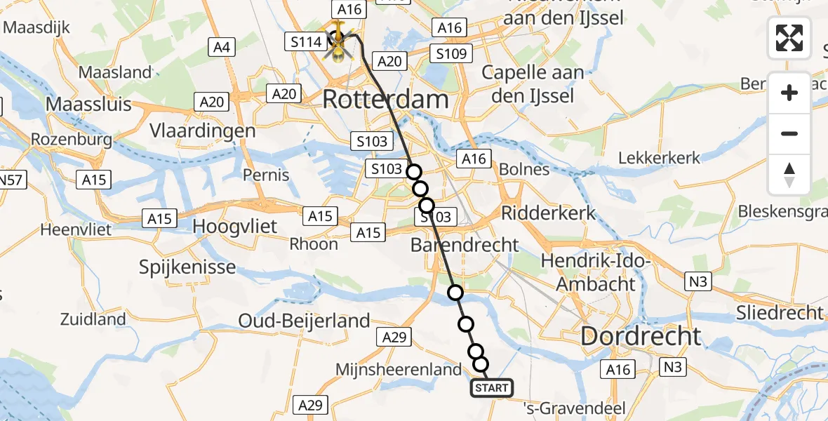 Vluchtroute Traumahelikopter Maasdam - Rotterdam The Hague Airport, 04 juli 2026, 13:49