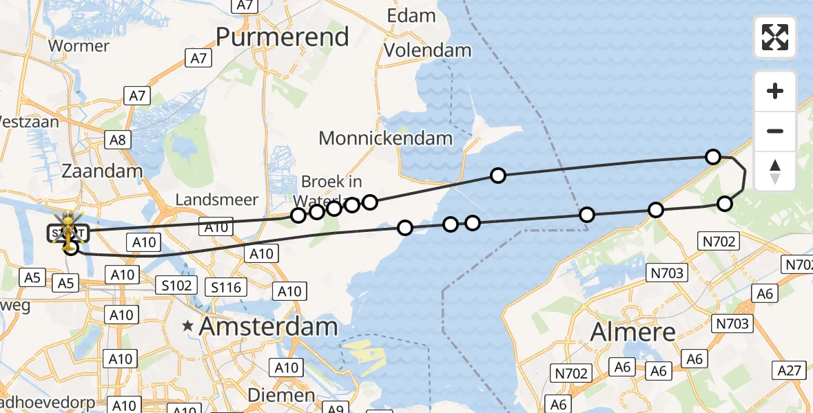 Vluchtroute Traumahelikopter Amsterdam Heliport - Amsterdam Heliport, 04 juli 2026, 14:52