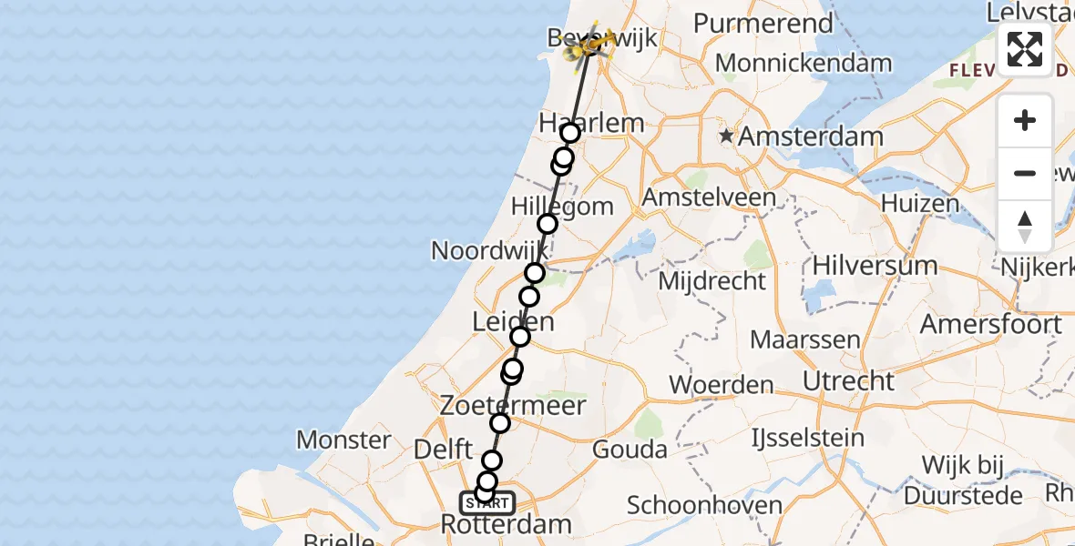 Vluchtroute Traumahelikopter Rotterdam The Hague Airport - Velsen-Noord, 04 juli 2026, 14:54