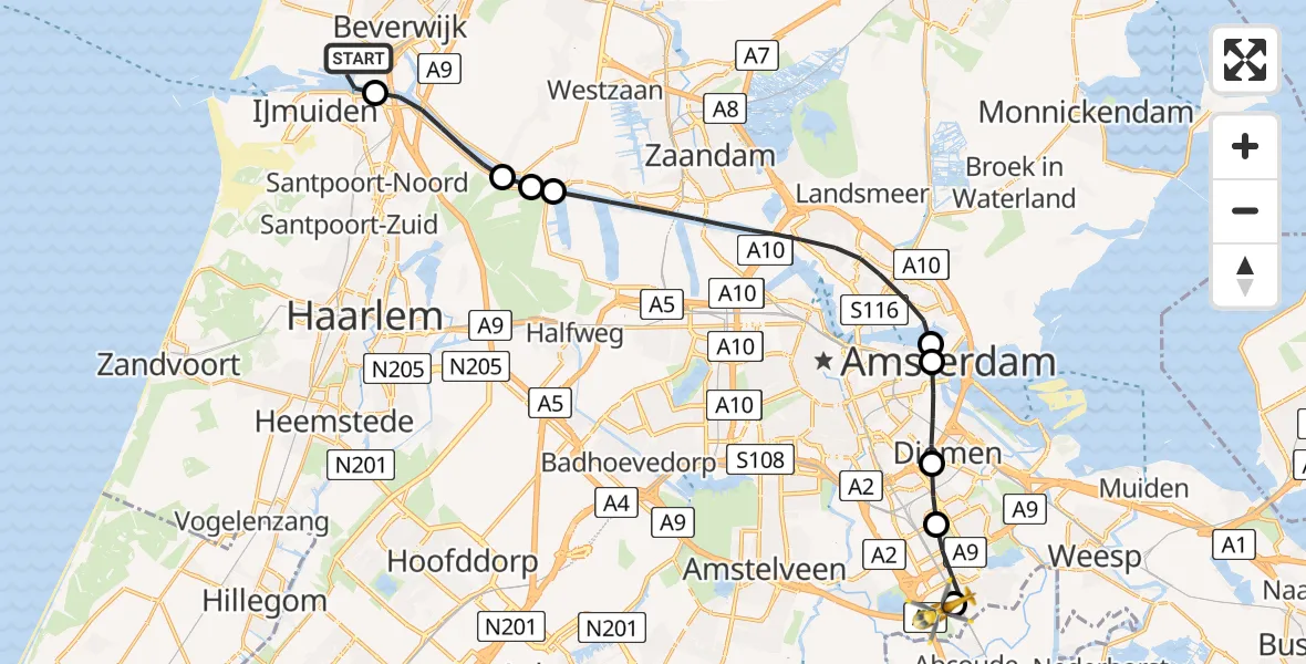Vluchtroute Traumahelikopter Velsen-Noord - Amsterdam UMC Helipad, 04 juli 2026, 15:27