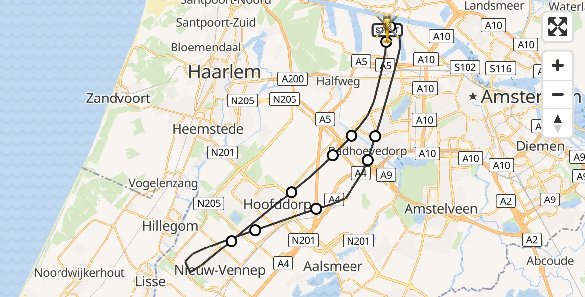 Vluchtroute Traumahelikopter Amsterdam Heliport - Amsterdam Heliport, 04 juli 2026, 15:30