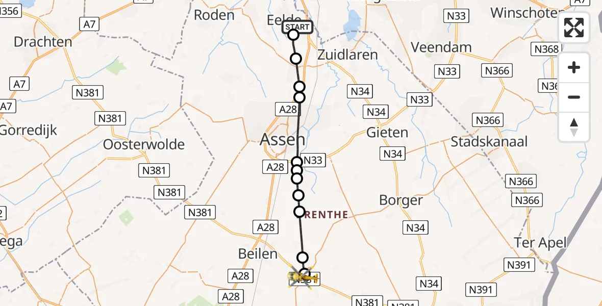Vluchtroute Traumahelikopter Groningen Airport Eelde - Eursinge, 04 juli 2026, 17:09