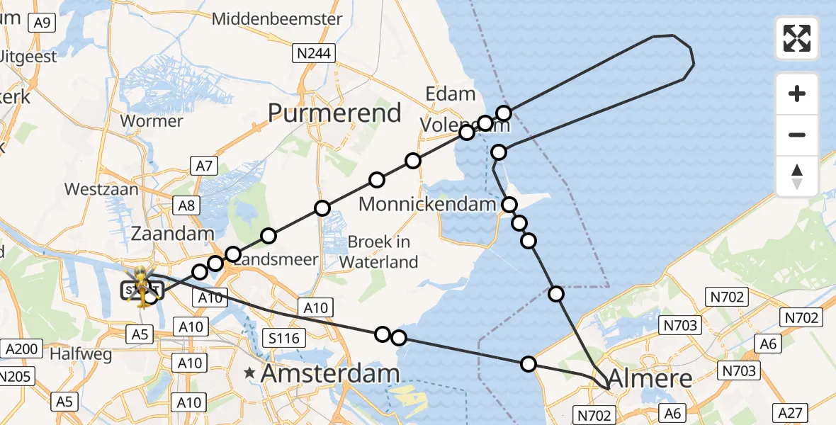 Vluchtroute Traumahelikopter Amsterdam Heliport - Amsterdam Heliport, 04 juli 2026, 17:10