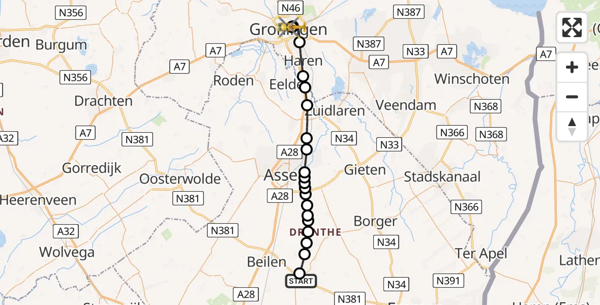 Vluchtroute Traumahelikopter Eursinge - Universitair Medisch Centrum Groningen, 04 juli 2026, 17:36