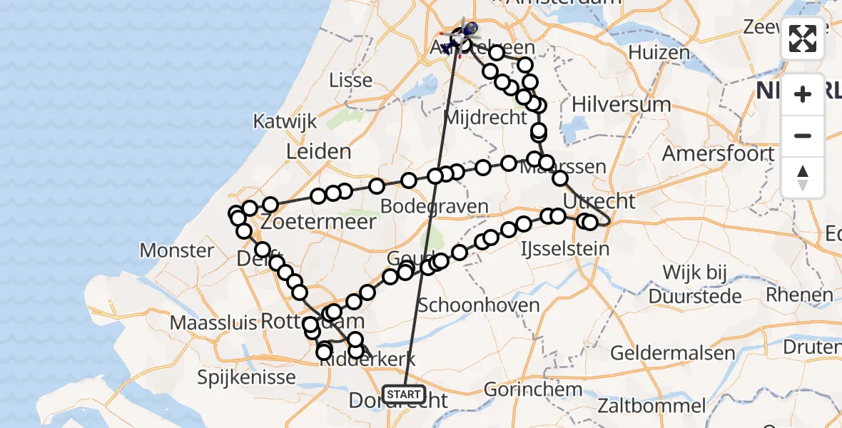 Vluchtroute Politiehelikopter Papendrecht - Amsterdam Vliegveld Schiphol, 04 juli 2026, 18:54