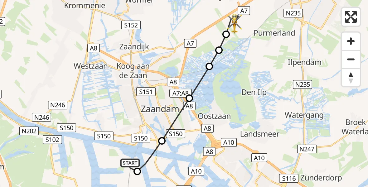 Vluchtroute Traumahelikopter Amsterdam Heliport - Wijdewormer, 04 juli 2026, 19:54