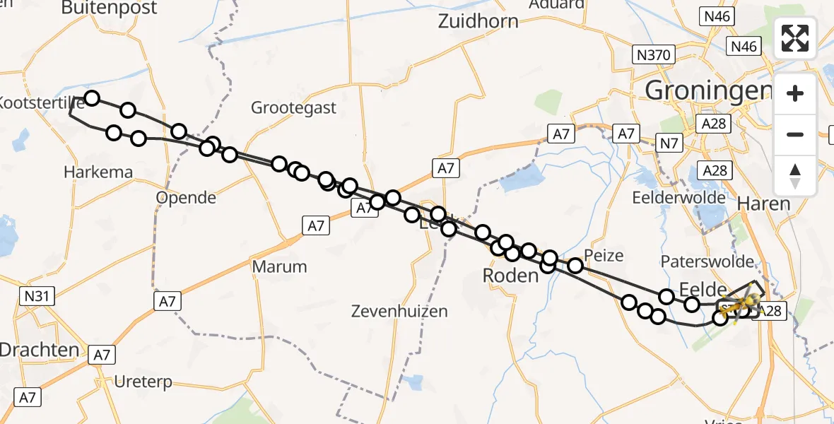 Vluchtroute Traumahelikopter Groningen Airport Eelde - Groningen Airport Eelde, 04 juli 2026, 19:56