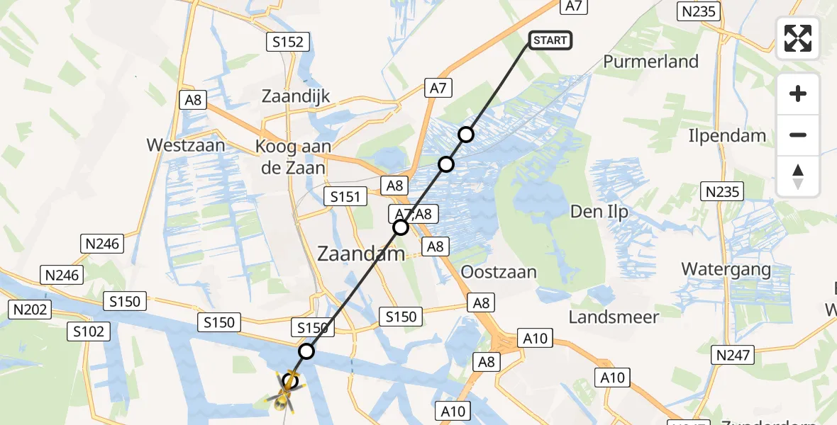 Vluchtroute Traumahelikopter Wijdewormer - Amsterdam Heliport, 04 juli 2026, 20:18