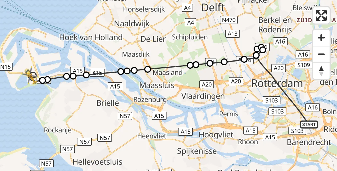 Vluchtroute Traumahelikopter Rotterdam - Maasvlakte Rotterdam, 04 juli 2026, 21:52