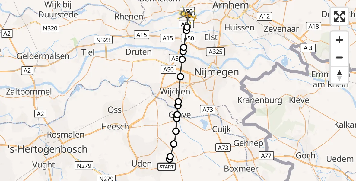 Vluchtroute Traumahelikopter Vliegbasis Volkel - Doorwerth, 04 juli 2026, 22:52