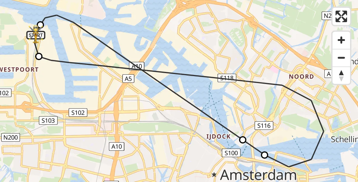 Vluchtroute Traumahelikopter Amsterdam Heliport - Amsterdam Heliport, 04 juli 2026, 23:15