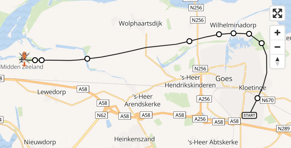 Vluchtroute Kustwachthelikopter Admiral De Ruyter Hospital Heliport - Vliegveld Midden-Zeeland, 05 juli 2026, 00:02