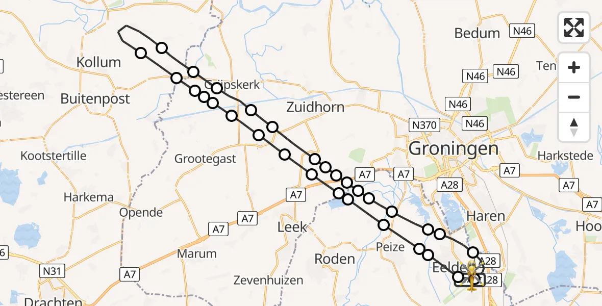 Vluchtroute Traumahelikopter Groningen Airport Eelde - Groningen Airport Eelde, 05 juli 2026, 05:22