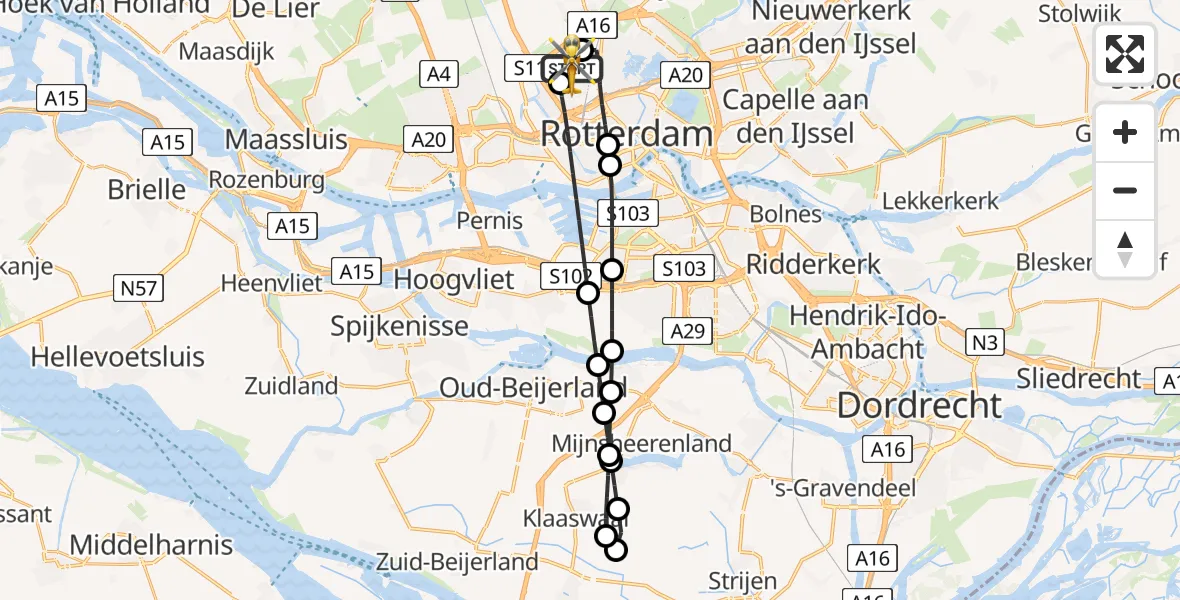 Vluchtroute Traumahelikopter Rotterdam The Hague Airport - Rotterdam The Hague Airport, 05 juli 2026, 06:08