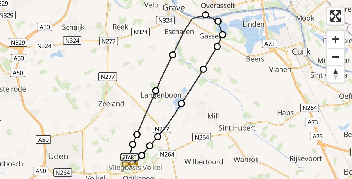 Vluchtroute Traumahelikopter Vliegbasis Volkel - Vliegbasis Volkel, 05 juli 2026, 06:57