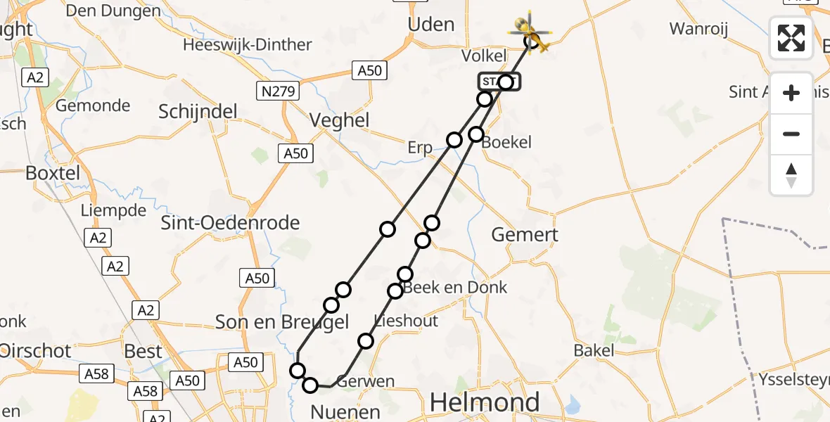 Vluchtroute Traumahelikopter Volkel - Vliegbasis Volkel, 05 juli 2026, 07:06