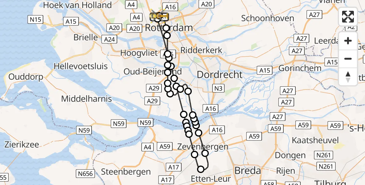 Vluchtroute Traumahelikopter Rotterdam The Hague Airport - Rotterdam The Hague Airport, 05 juli 2026, 08:59