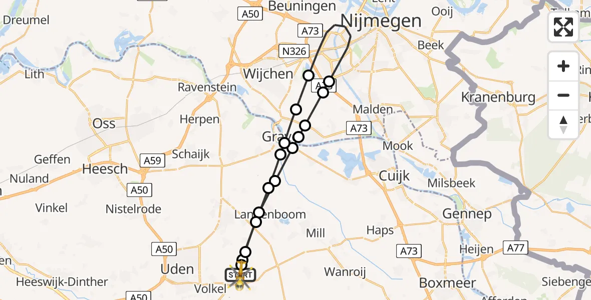 Vluchtroute Traumahelikopter Vliegbasis Volkel - Vliegbasis Volkel, 05 juli 2026, 10:02