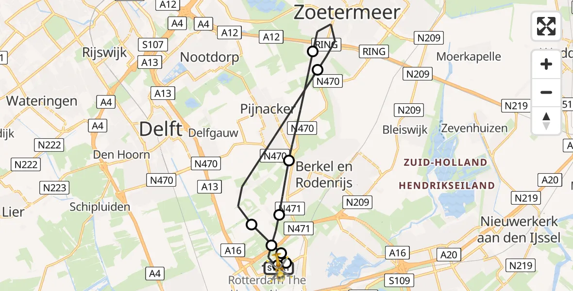 Vluchtroute Traumahelikopter Rotterdam The Hague Airport - Rotterdam The Hague Airport, 05 juli 2026, 10:20