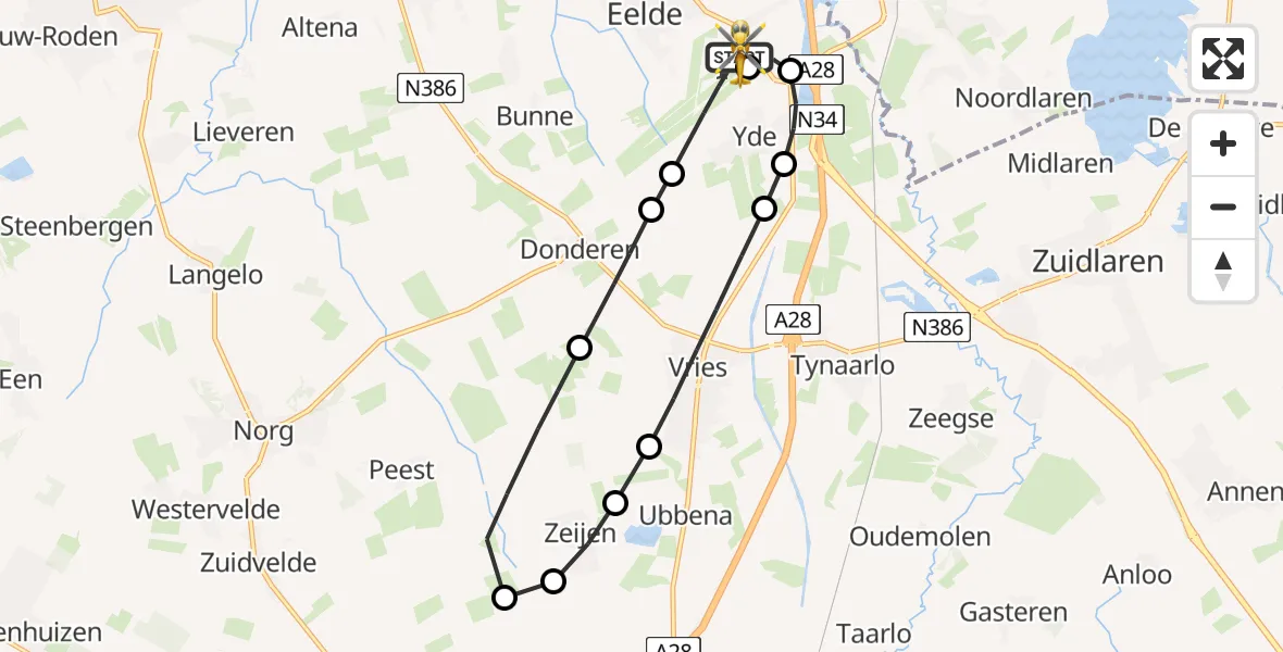 Vluchtroute Traumahelikopter Groningen Airport Eelde - Groningen Airport Eelde, 05 juli 2026, 12:10