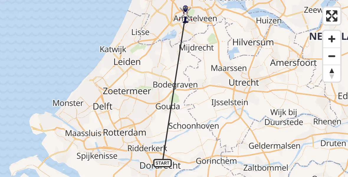 Vluchtroute Politiehelikopter Papendrecht - Amsterdam Vliegveld Schiphol, 05 juli 2026, 12:23