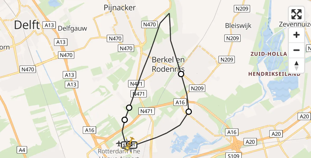 Vluchtroute Traumahelikopter Rotterdam The Hague Airport - Rotterdam The Hague Airport, 05 juli 2026, 12:27