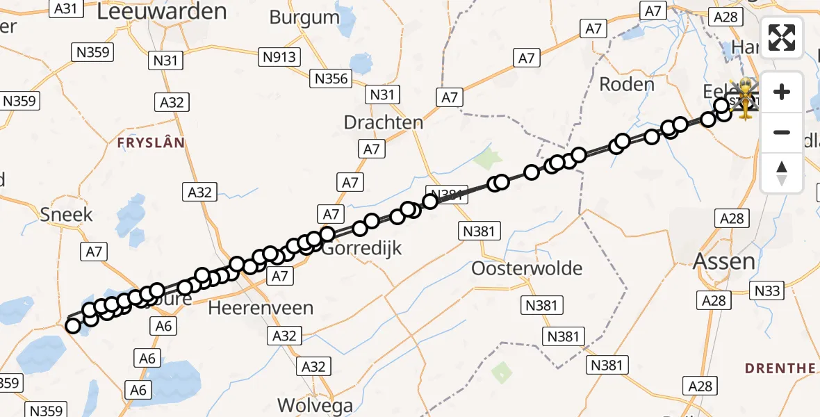 Vluchtroute Traumahelikopter Groningen Airport Eelde - Groningen Airport Eelde, 05 juli 2026, 13:19