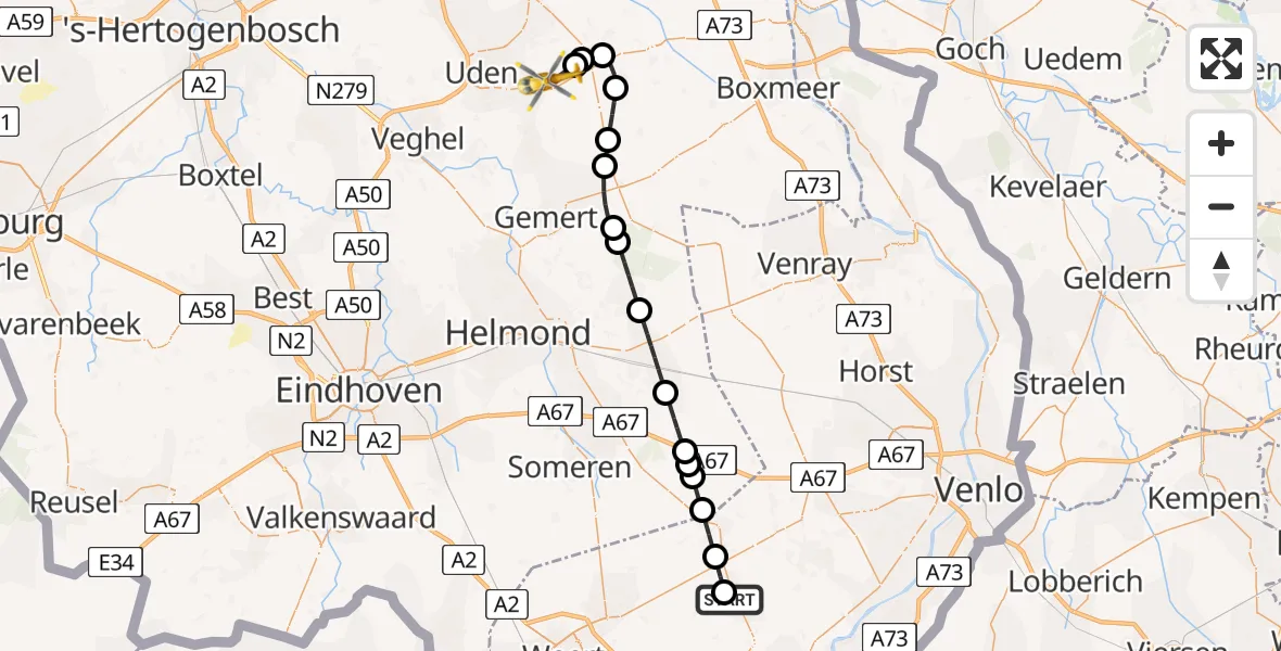 Vluchtroute Traumahelikopter Heibloem - Vliegbasis Volkel, 05 juli 2026, 13:42