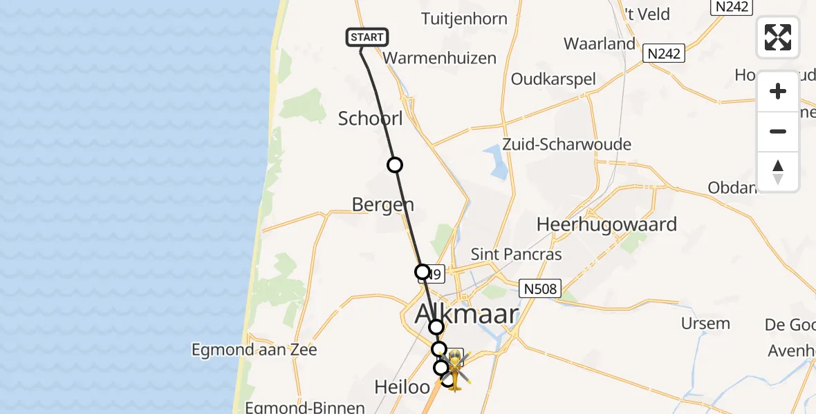 Vluchtroute Traumahelikopter Schoorl - Alkmaar, 05 juli 2026, 14:02