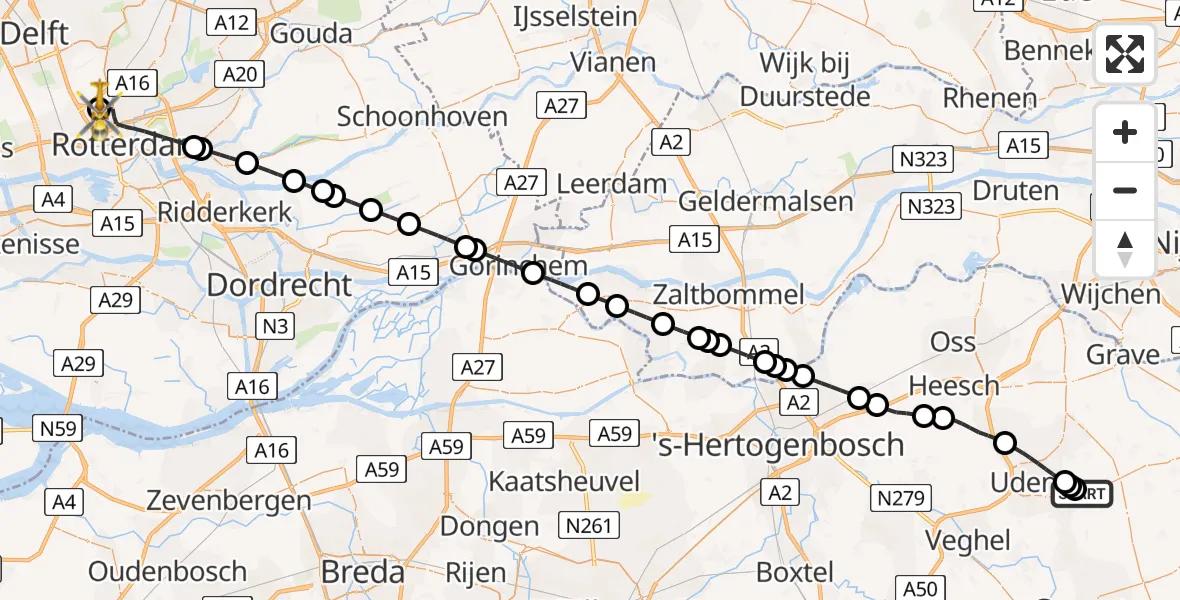 Vluchtroute Traumahelikopter Vliegbasis Volkel - Rotterdam The Hague Airport, 05 juli 2026, 14:18