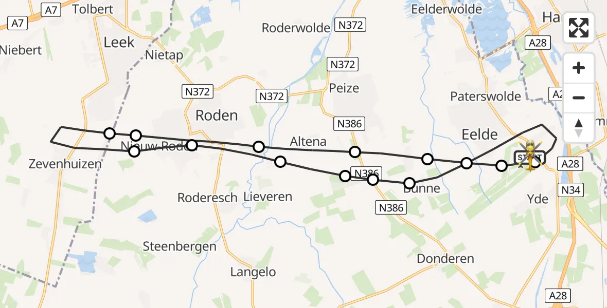 Vluchtroute Traumahelikopter Groningen Airport Eelde - Groningen Airport Eelde, 05 juli 2026, 15:46