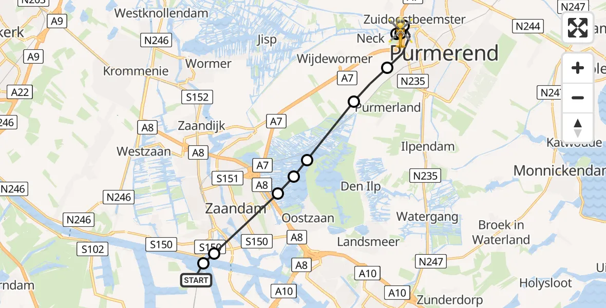 Vluchtroute Traumahelikopter Amsterdam Heliport - Purmerend, 05 juli 2026, 15:48