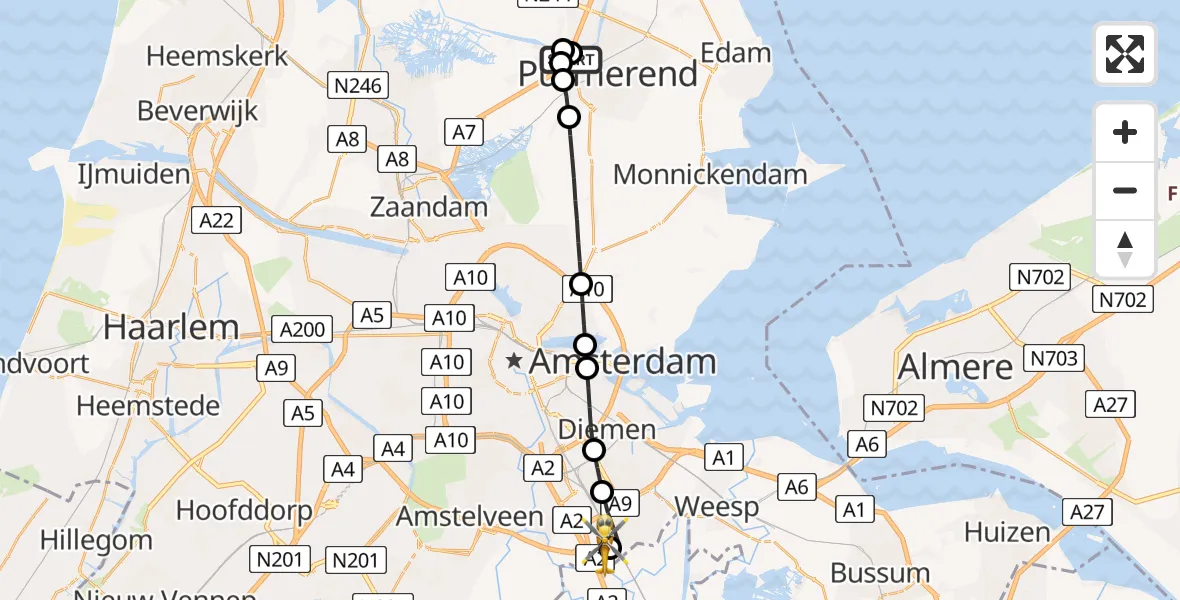 Vluchtroute Traumahelikopter Purmerend - Amsterdam UMC Helipad, 05 juli 2026, 16:03